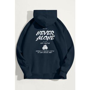 Mikina s Kapucí, Barva Modrá, s Potiskem Never Alone obraz