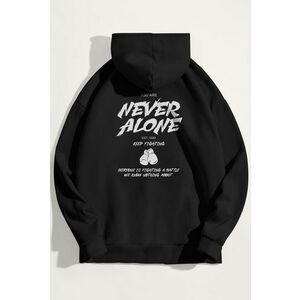 Mikina s Kapucí, Barva Černá, s Potiskem Never Alone obraz