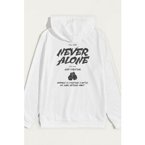 Mikina s Kapucí, Barva Bílá, s Potiskem Never Alone obraz