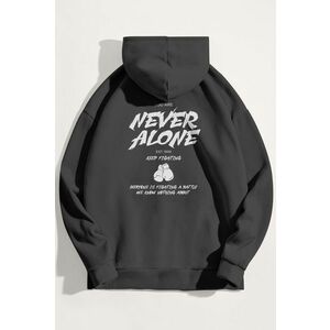 Mikina s Kapucí, Barva Železitě Šedá, s Potiskem Never Alone obraz