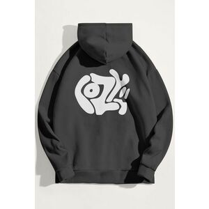 Mikina s Kapucí, Barva Železitě Šedá, s Potiskem Cozy obraz