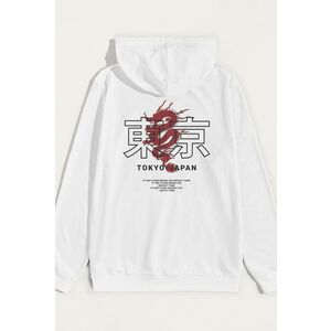 Mikina s Kapucí, Barva Bílá, s Potiskem Japanese Dragon obraz