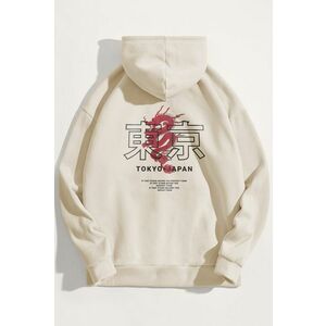 Mikina s Kapucí, Barva Ekru, s Potiskem Japanese Dragon obraz