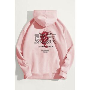 Mikina s Kapucí, Barva Růžová, s Potiskem Japanese Dragon obraz