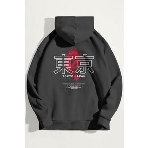 Mikina s Kapucí, Barva Železitě Šedá, s Potiskem Japanese Dragon obraz