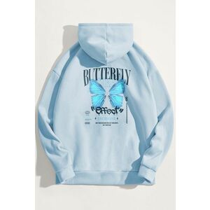 Mikina s Kapucí, Barva Nebesky Modrá , s Potiskem Butterfly Effect obraz