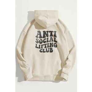 Mikina s Kapucí, Barva Ekru, s Potiskem Antisocial Lifting Club obraz