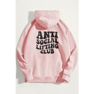 Mikina s Kapucí, Barva Růžová, s Potiskem Antisocial Lifting Club obraz
