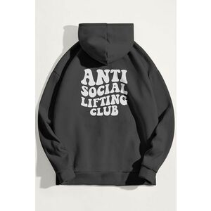 Mikina s Kapucí, Barva Železitě Šedá, s Potiskem Antisocial Lifting Club obraz