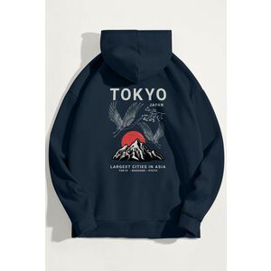 Mikina s Kapucí, Barva Modrá, s Potiskem Japanese Sunset obraz