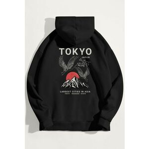 Mikina s Kapucí, Barva Černá, s Potiskem Japanese Sunset obraz