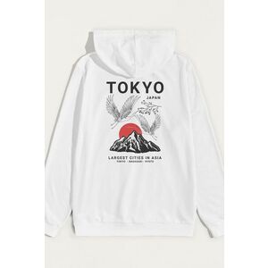 Mikina s Kapucí, Barva Bílá, s Potiskem Japanese Sunset obraz