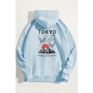 Mikina s Kapucí, Barva Nebesky Modrá , s Potiskem Japanese Sunset obraz