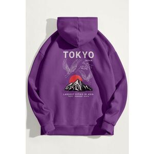 Mikina s Kapucí, Barva Fialová , s Potiskem Japanese Sunset obraz