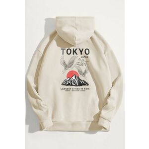 Mikina s Kapucí, Barva Ekru, s Potiskem Japanese Sunset obraz