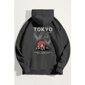 Mikina s Kapucí, Barva Železitě Šedá, s Potiskem Japanese Sunset obraz