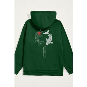 Mikina s Kapucí, Barva Zelená, s Potiskem Yin Yang Koi Fish obraz