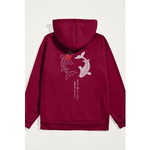 Mikina s Kapucí, Barva Bordó, s Potiskem Yin Yang Koi Fish obraz