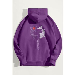 Mikina s Kapucí, Barva Fialová , s Potiskem Yin Yang Koi Fish obraz