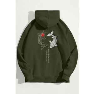 Mikina s Kapucí, Barva Khaki, s Potiskem Yin Yang Koi Fish obraz