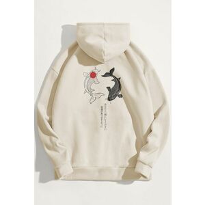Mikina s Kapucí, Barva Ekru, s Potiskem Yin Yang Koi Fish obraz