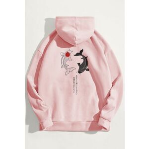 Mikina s Kapucí, Barva Růžová, s Potiskem Yin Yang Koi Fish obraz