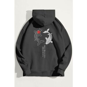 Mikina s Kapucí, Barva Železitě Šedá, s Potiskem Yin Yang Koi Fish obraz