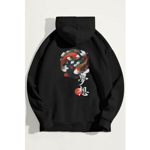Mikina s Kapucí, Barva Černá, s Potiskem Koi Fish obraz