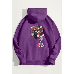Mikina s Kapucí, Barva Fialová , s Potiskem Koi Fish obraz