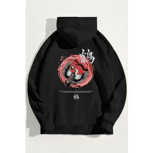 Mikina s Kapucí, Barva Černá, s Potiskem Japanese Toki Bird obraz