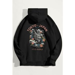Mikina s Kapucí, Barva Černá, s Potiskem Blue Dragon Japan obraz