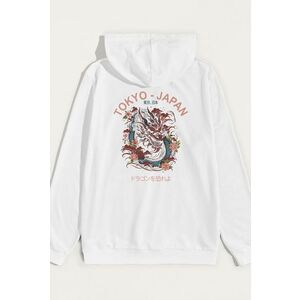 Mikina s Kapucí, Barva Bílá, s Potiskem Blue Dragon Japan obraz