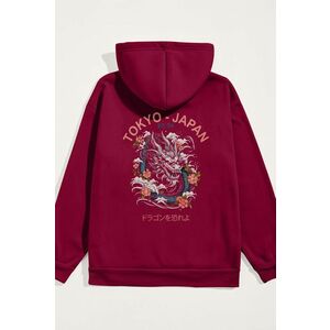 Mikina s Kapucí, Barva Bordó, s Potiskem Blue Dragon Japan obraz