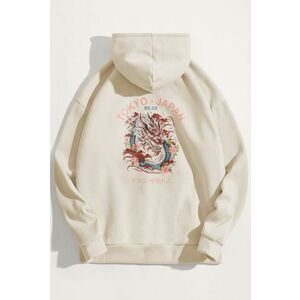 Mikina s Kapucí, Barva Ekru, s Potiskem Blue Dragon Japan obraz