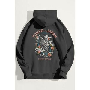 Mikina s Kapucí, Barva Železitě Šedá, s Potiskem Blue Dragon Japan obraz