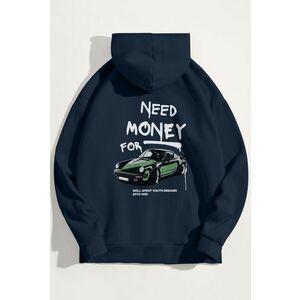 Mikina s Kapucí, Barva Modrá, s Potiskem Need Money For obraz