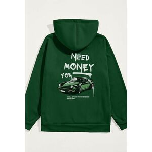 Mikina s Kapucí, Barva Zelená, s Potiskem Need Money For obraz