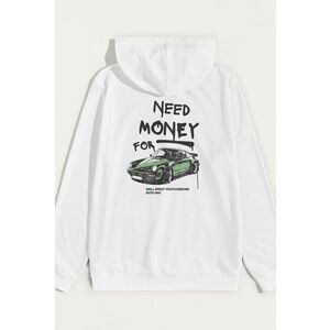 Mikina s Kapucí, Barva Bílá, s Potiskem Need Money For obraz