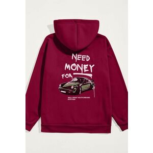 Mikina s Kapucí, Barva Bordó, s Potiskem Need Money For obraz