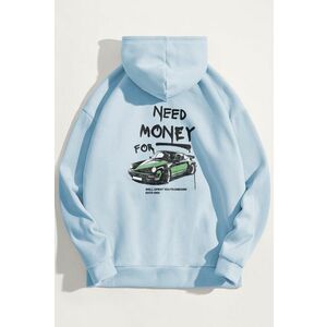 Mikina s Kapucí, Barva Nebesky Modrá , s Potiskem Need Money For obraz