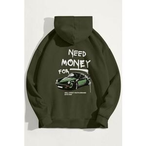 Mikina s Kapucí, Barva Khaki, s Potiskem Need Money For obraz