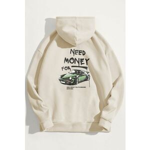 Mikina s Kapucí, Barva Ekru, s Potiskem Need Money For obraz