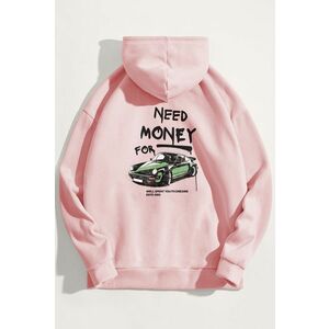Mikina s Kapucí, Barva Růžová, s Potiskem Need Money For obraz