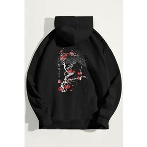 Mikina s Kapucí, Barva Černá, s Potiskem Sakura obraz