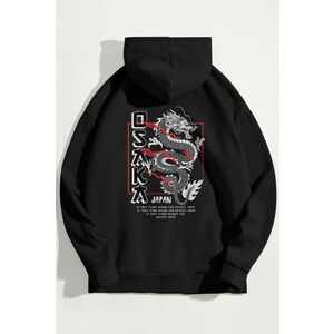 Mikina s Kapucí, Barva Černá, s Potiskem Osaka obraz