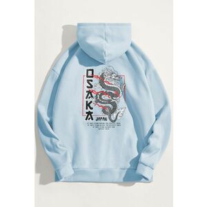 Mikina s Kapucí, Barva Nebesky Modrá , s Potiskem Osaka obraz