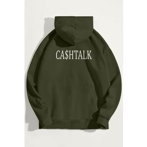 Mikina s Kapucí, Barva Khaki, s Potiskem Cashtalk obraz