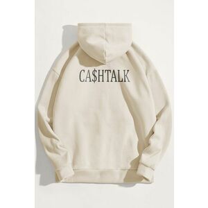 Mikina s Kapucí, Barva Ekru, s Potiskem Cashtalk obraz