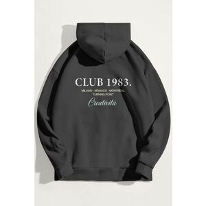 Mikina s Kapucí, Barva Železitě Šedá, s Potiskem Club 1983 obraz