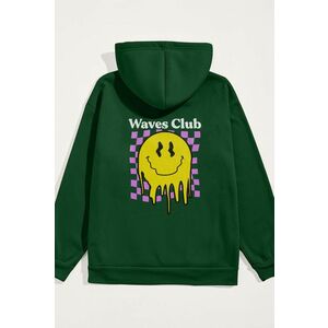 Mikina s Kapucí, Barva Zelená, s Potiskem Waves Club obraz